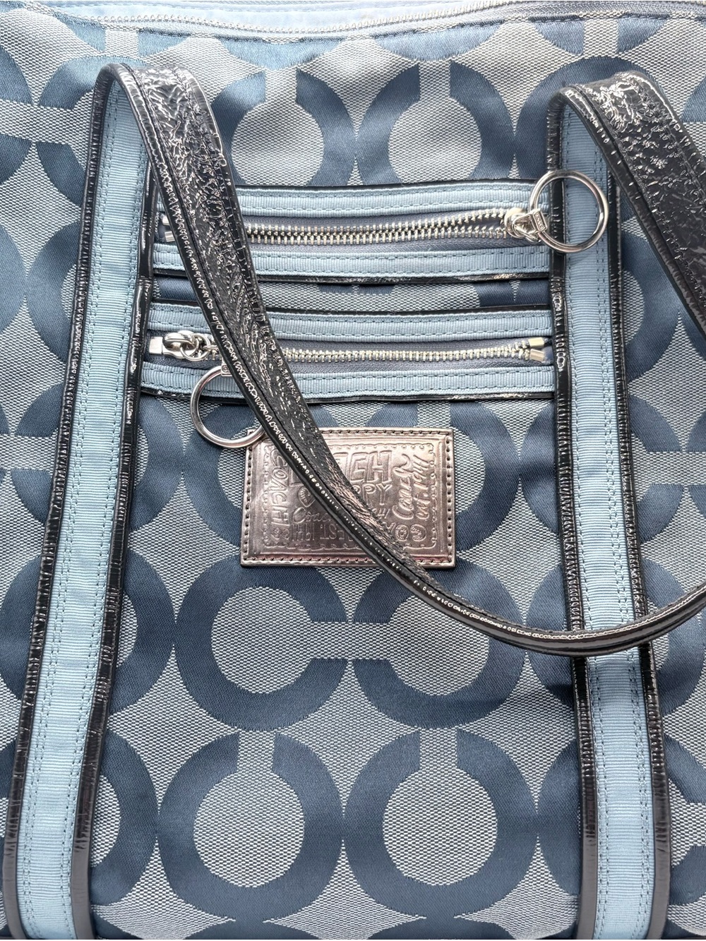 Coach Poppy Glam Tote Blue Op Art Signature Shoulder Bag Y2K - Picture 13 of 14
